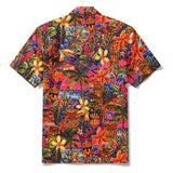 Men's Hawaiian Shirt Short Sleeve Camp Collar 100% Cotton Orange Aloha Joyful TIKI Tropical Celebration