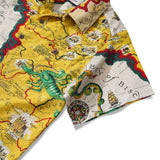 Men's Hawaiian Shirt Short Sleeve Camp Collar 100% Cotton Yellow Aloha Vintage Map