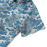 Women's Hawaiian Shirt Short Sleeve Button-up 100% Cotton Blue Aloha Dancing Koi Waves