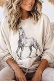 Horse Sketch Graphic Brushed Sweatshirts