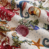 Children's Hawaiian Shirt Marine Life Seahorse Octopus Print Cotton Button-down Short Sleeve Marine Life Youth Shirt