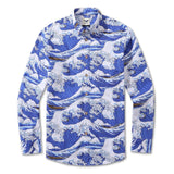 Men's Hawaiian Shirt Ocean Waves Japanese Ukiyo-e Print Cotton Button-down Long Sleeve Aloha Shirt Japanese Ukiyo-e Long Sleeve Shirt