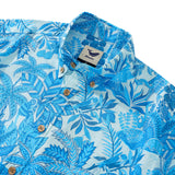 Men's Hawaiian Shirt Short Sleeve Button-down 100% Cotton Blue Aloha Jungle Paradise