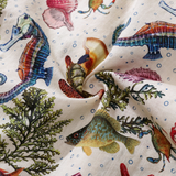 Children's Hawaiian Shirt Marine Life Seahorse Octopus Print Cotton Button-down Short Sleeve Marine Life Youth Shirt