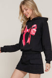 0809 Hoodie Bow Print Fleece French Terry Top SI-27001