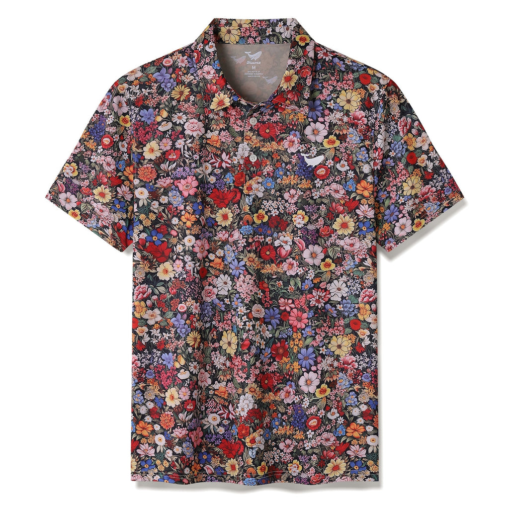 Men's Hawaiian Polo Shirt Among the Flowers Print Short Sleeve Golf Shirt Among The Flowers Polo
