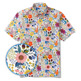 Men's Hawaiian Shirt Short Sleeve Button-down 100% Cotton Beige Aloha Floral Bookmark