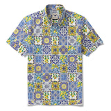 Men's Hawaiian Shirt Short Sleeve Button-down 100% Cotton White Aloha Dream of Palermo