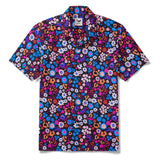Men's Hawaiian Shirt Short Sleeve Camp Collar 100% Cotton Blue Aloha Enchanted Garden Leopard Print