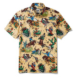 Men's Hawaiian Shirt Short Sleeve Button-down 100% Cotton Orange Aloha Western Highway Adventure