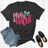 Retro Coquette Merry and Bright Christmas Graphic Tee