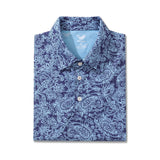 Men's Hawaiian Traces of Time Print Short Sleeve Polo Shirt - BLUE Traces Of Time - Blue