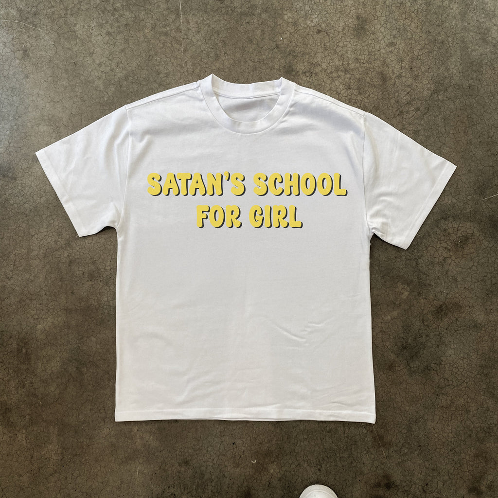 SATAN'S SCHOOL FOR GIRL HEAVYWEIGHT WHITE T-SHIRT