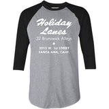 Holiday Lanes - Santa Ana, CA - Vintage Bowling Alley - 3/4 Sleeve Raglan T-Shirt