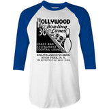 Hollywood Bowling Lanes - Rego Park, NY - Vintage Bowling Alley - 3/4 Sleeve Raglan T-Shirt