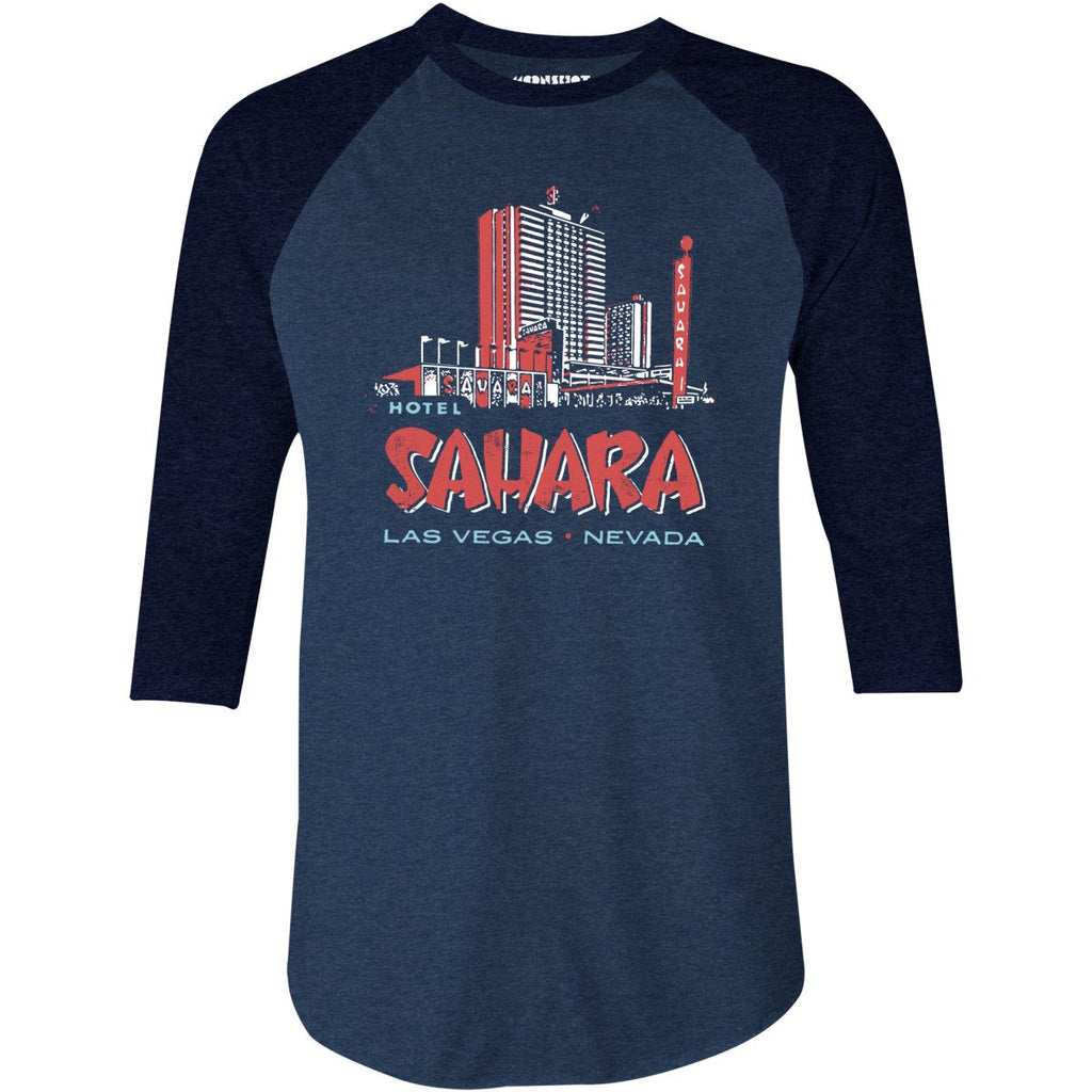 Hotel Sahara Exterior - Vintage Las Vegas - 3/4 Sleeve Raglan T-Shirt