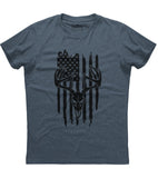 Hunting Deer USA Flag Patriotic Mens Heavy Weight T-Shirt (O)
