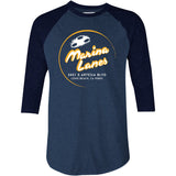 Marina Lanes - Long Beach, CA - Vintage Bowling Alley - 3/4 Sleeve Raglan T-Shirt