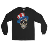 Menâ€™s 4th Of July Star Spangled Sugar Skull Long Sleeve Shirt