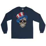 Menâ€™s 4th Of July Star Spangled Sugar Skull Long Sleeve Shirt