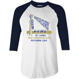 Mercury Bowl - Pico Rivera, CA - Vintage Bowling Alley - 3/4 Sleeve Raglan T-Shirt