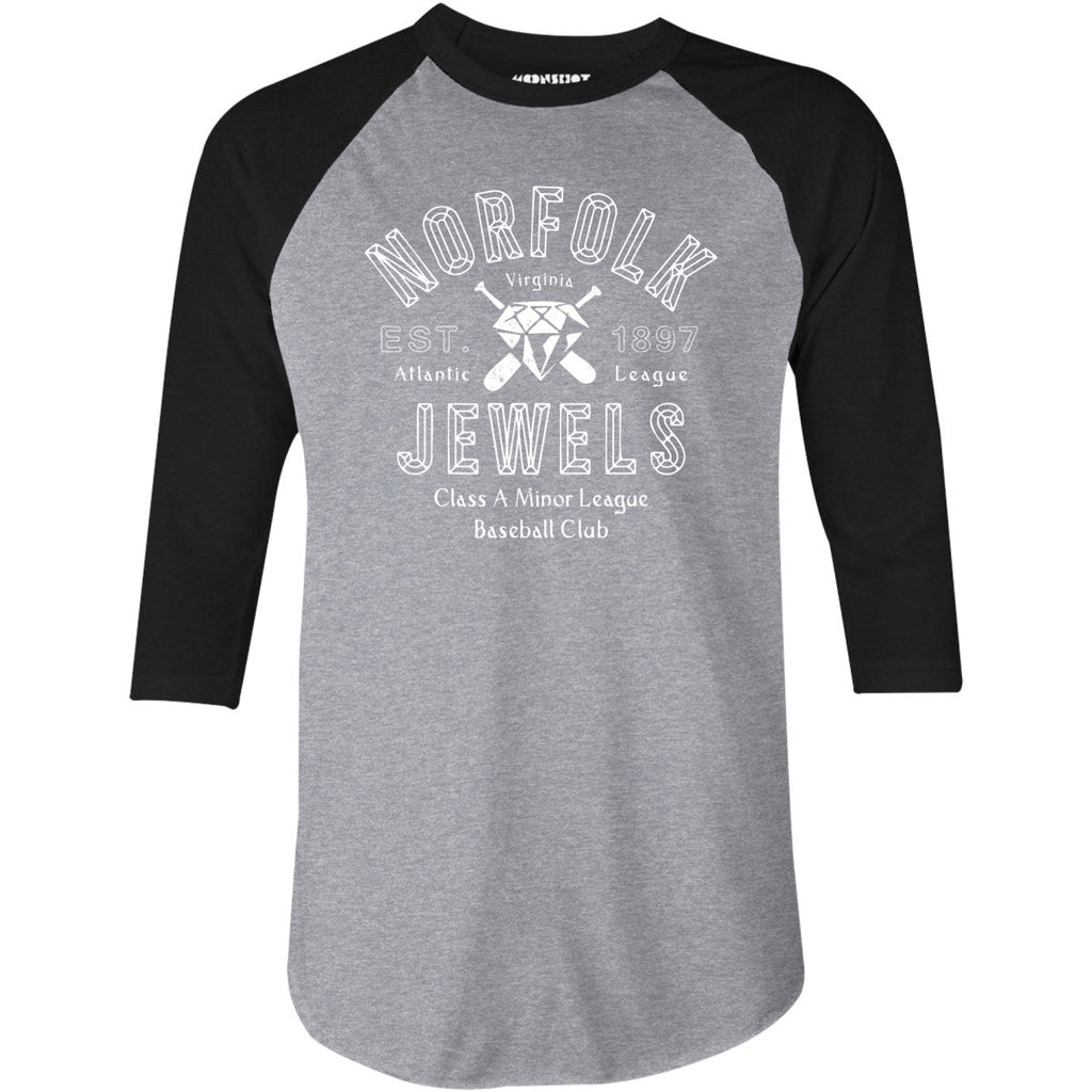 Norfolk Jewels - Virginia - Vintage Defunct Baseball Teams - 3/4 Sleeve Raglan T-Shirt