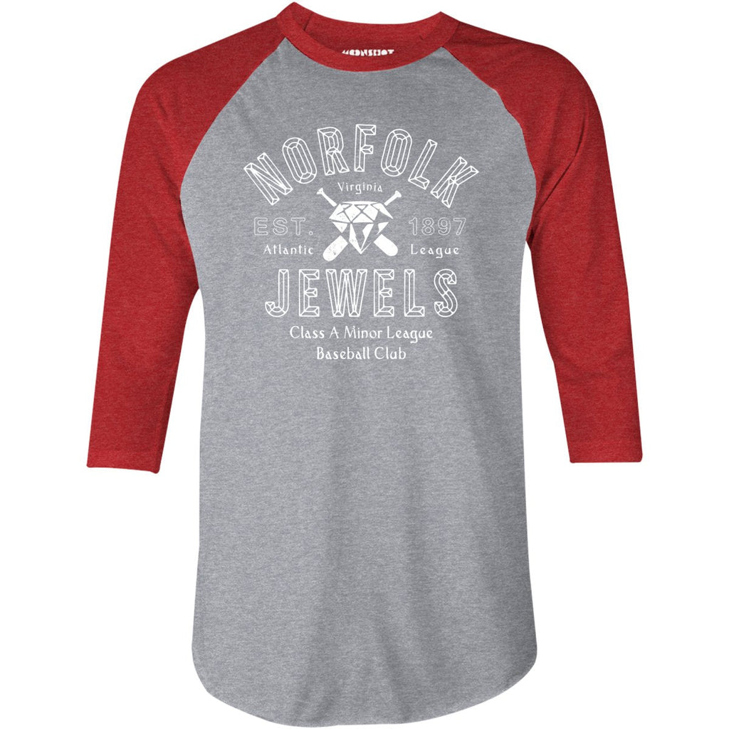 Norfolk Jewels - Virginia - Vintage Defunct Baseball Teams - 3/4 Sleeve Raglan T-Shirt