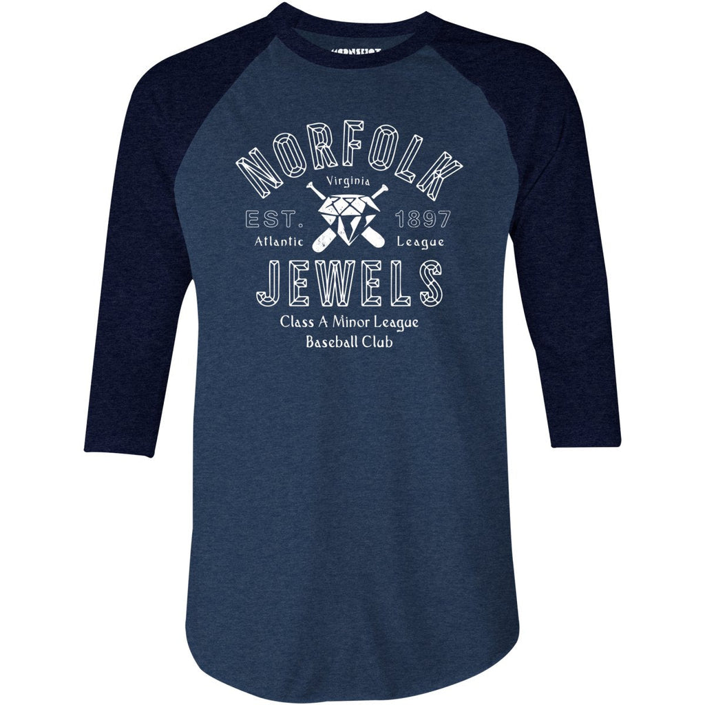 Norfolk Jewels - Virginia - Vintage Defunct Baseball Teams - 3/4 Sleeve Raglan T-Shirt