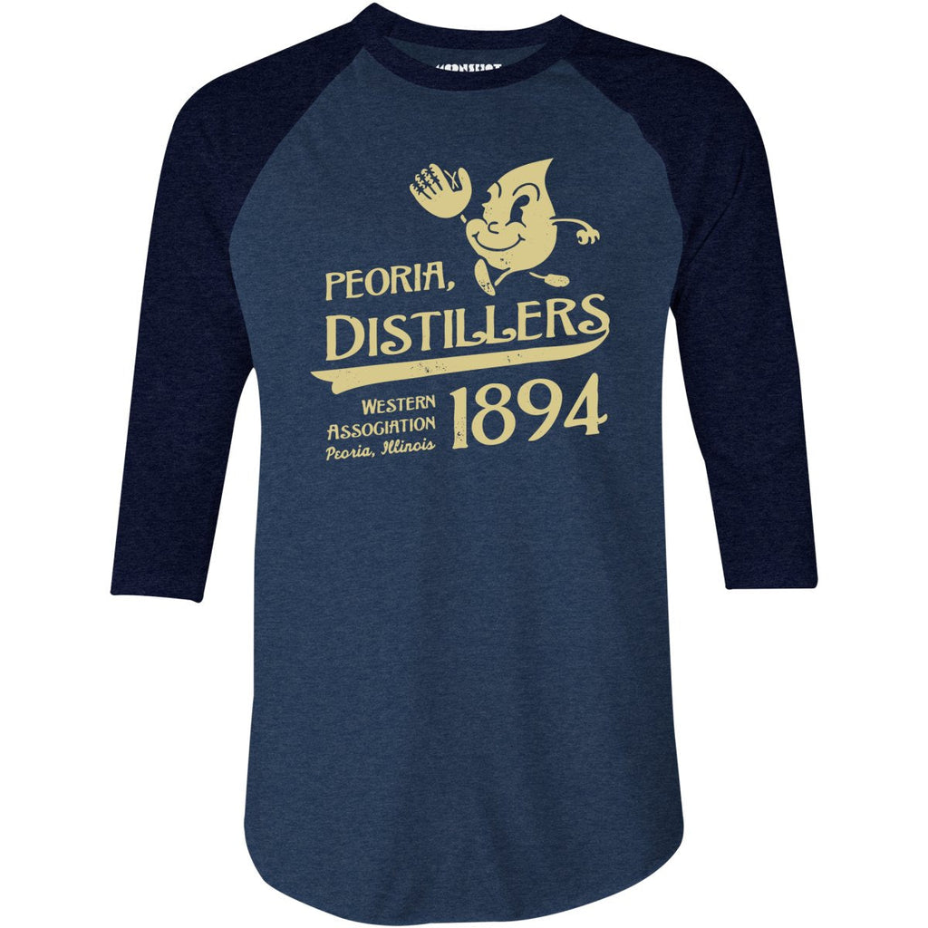 Peoria Distillers - Illinois - Vintage Defunct Baseball Teams - 3/4 Sleeve Raglan T-Shirt