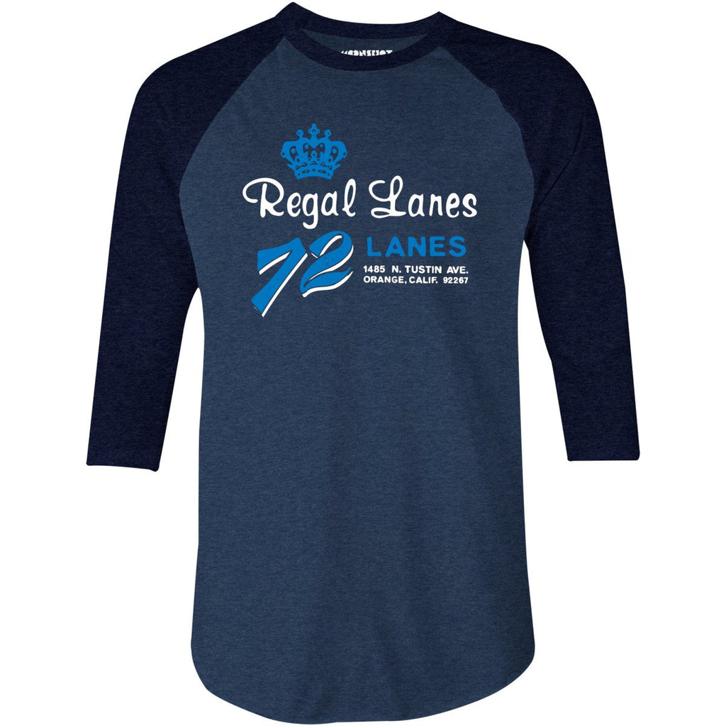 Regal Lanes - Orange, CA - Vintage Bowling Alley - 3/4 Sleeve Raglan T-Shirt