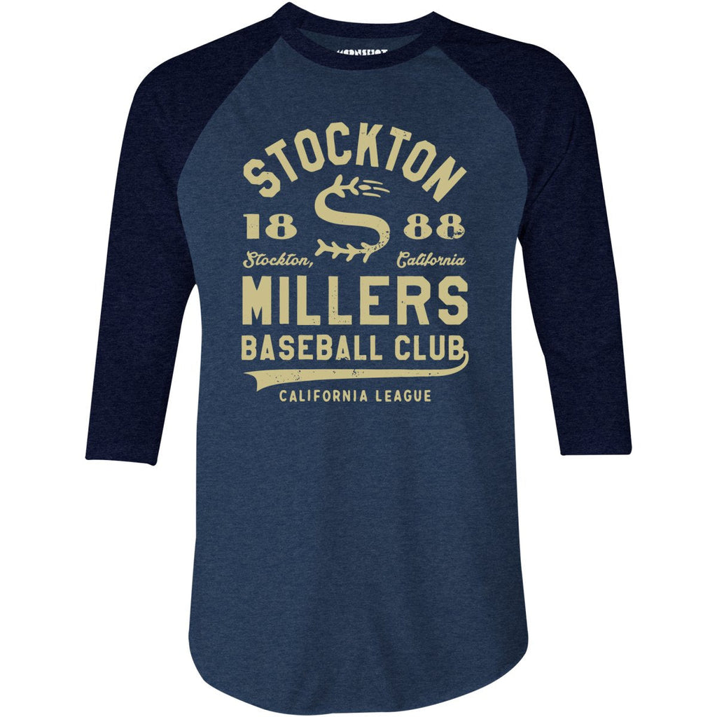 Stockton Millers - California - Vintage Defunct Baseball Teams - 3/4 Sleeve Raglan T-Shirt