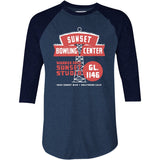 Sunset Bowling Center - Hollywood, CA - Vintage Bowling Alley - 3/4 Sleeve Raglan T-Shirt