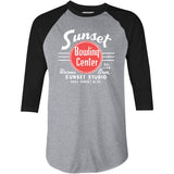 Sunset Bowling Center v2 - Hollywood, CA - Vintage Bowling Alley - 3/4 Sleeve Raglan T-Shirt
