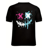 2024 Men's Evil Smiling Face Pattern Print T-shirt, Crew Neck And Short Sleeve, Casual And Trendy Tops For Spring, Summer And Autumn Leisurewear