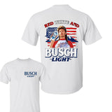 BUSCH LIGHT 2 sides Joe Dirt Red White and Busch Light Shirt, Joe Dirt Merica July 4th Shirt, Casual Graphic Round Neck T-shirt for Summer, Fashion Top for Daily Wear