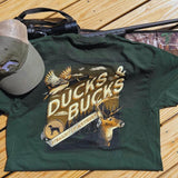 Ducks and Bucks - Mallard Duck and Whitetail Buck Hunting T-Shirt - Green Classic Cotton