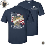 Bass American Flag - Men's Short Sleeve T-Shirt - by Straight Up Southern - Summer Outfits, Regular Fit Short Sleeve Crew Neck T-Shirt for Men, Casual Comfy Knitting Top for Summer
