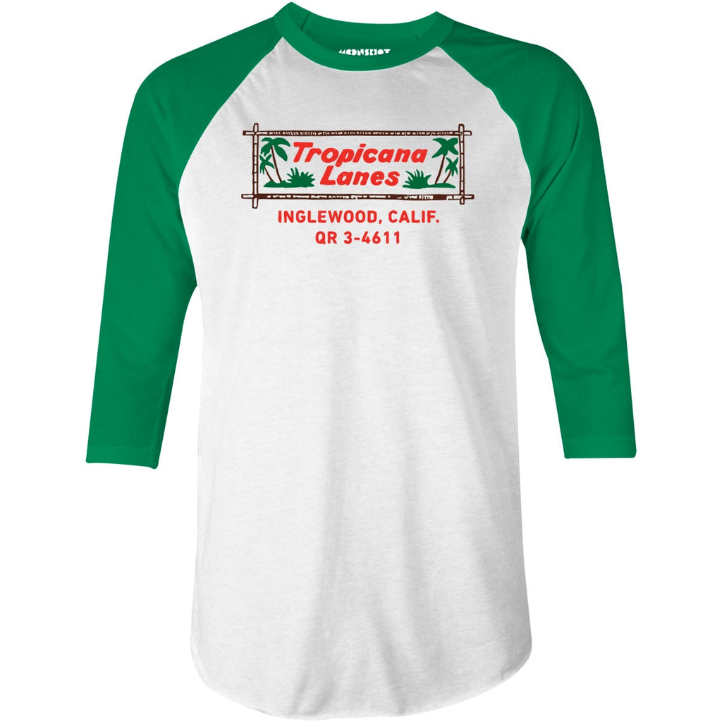 Tropicana Lanes - Inglewood, CA - Vintage Bowling Alley - 3/4 Sleeve Raglan T-Shirt