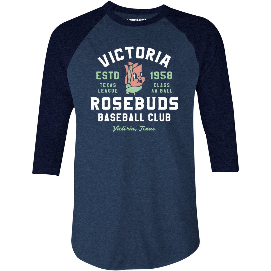Victoria Rosebuds - Texas - Vintage Defunct Baseball Teams - 3/4 Sleeve Raglan T-Shirt