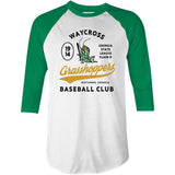 Waycross Grasshoppers - Georgia - Vintage Defunct Baseball Teams - 3/4 Sleeve Raglan T-Shirt