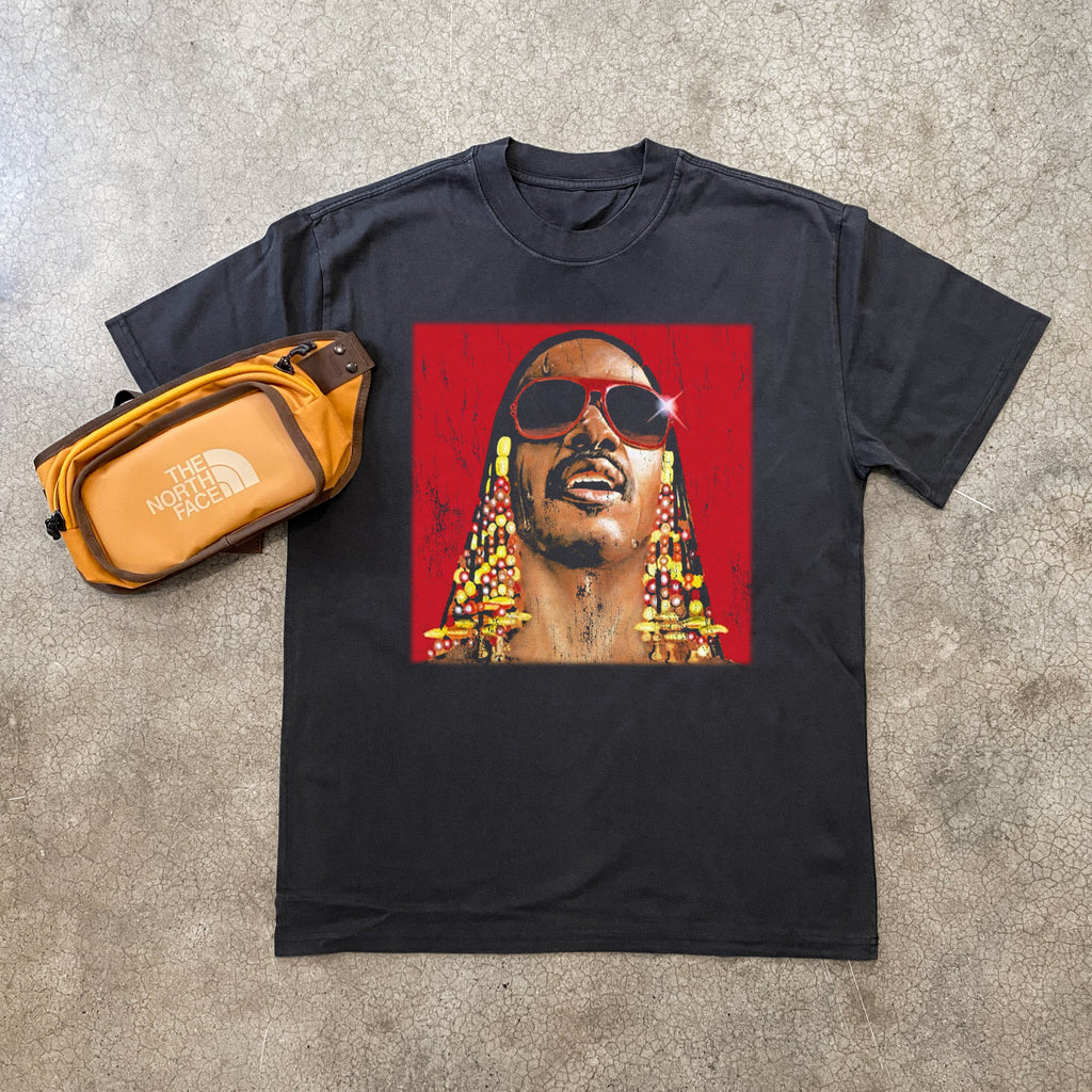 STEVIE WONDER VINTAGE 80s HEAVYWEIGHT BLACK T-SHIRT