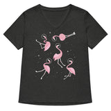 Flamingos In Space Women's V-Neck Tee