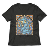 Stained Glass Police Box Women's V-Neck Tee