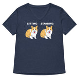 Corgi Sitting And Standing Women's V-Neck Tee
