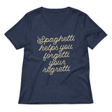 Spaghetti Helps You Forgetti Your Regretti Women's V-Neck Tee