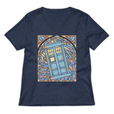Stained Glass Police Box Women's V-Neck Tee