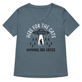 Here For The Cats, Humans Are Gross Women's V-Neck Tee