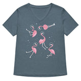 Flamingos In Space Women's V-Neck Tee