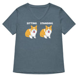 Corgi Sitting And Standing Women's V-Neck Tee