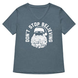 Don't Stop Believing Santa Women's V-Neck Tee